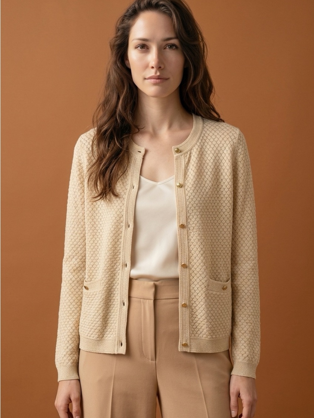 GRACE KARIN Textured Button-Down Cardigan Sweater - Cream/Beige
